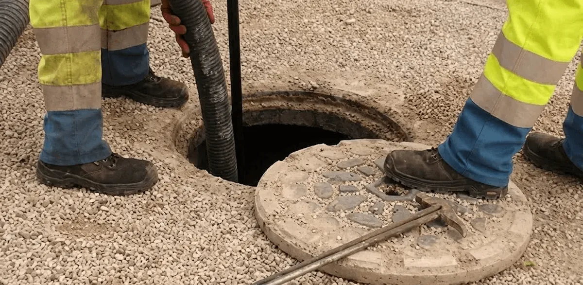 Drain cleaning crew clearing a sewer access point with professional equipment in South Bend, IN